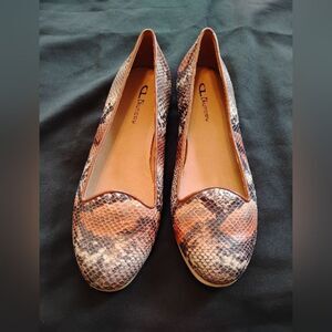 CL By Laundry Women's Brown Faux Snakeskin Slip On Ballet Flats Size 9.5 Casual